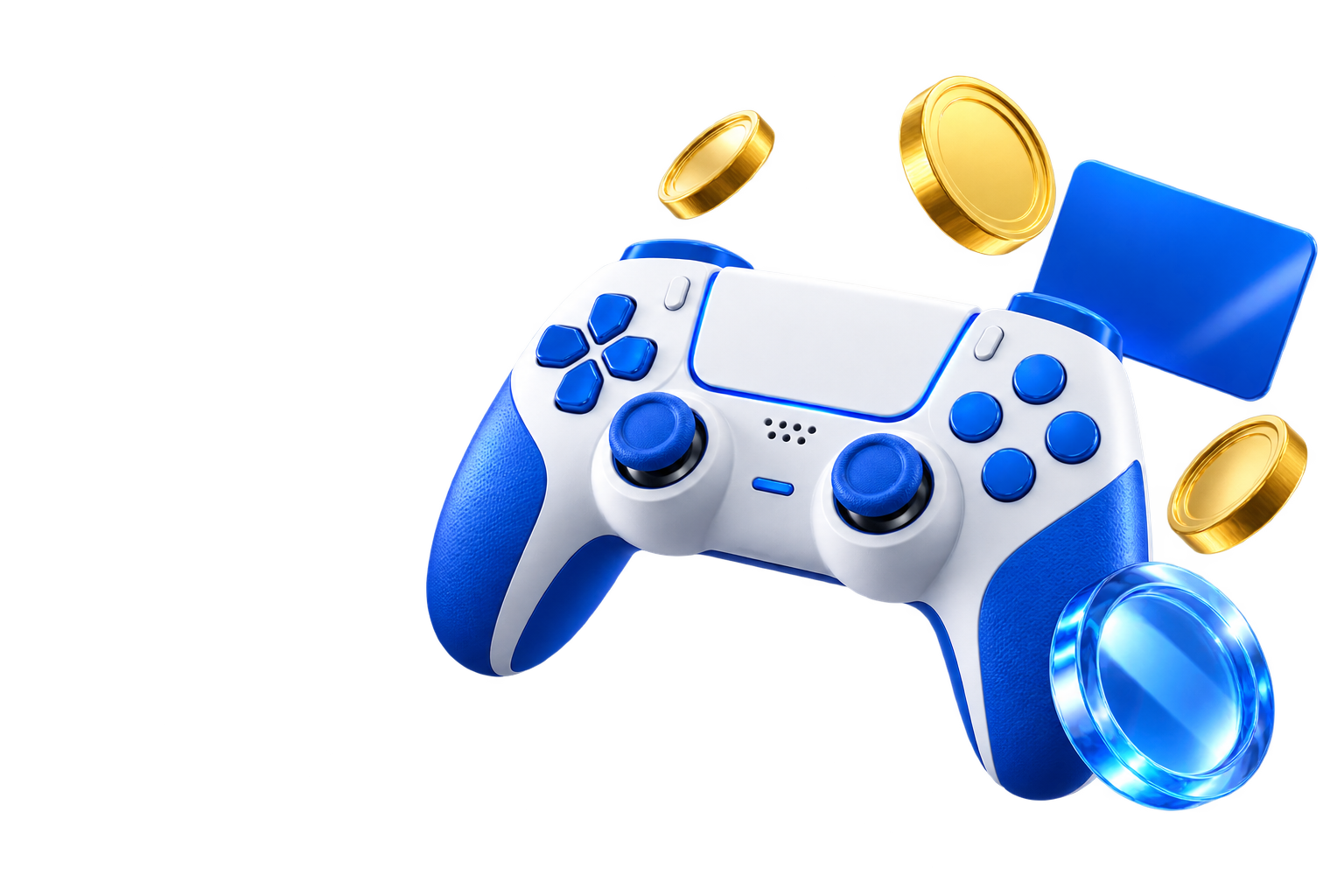 Ilustrasi controller game dan koin digital